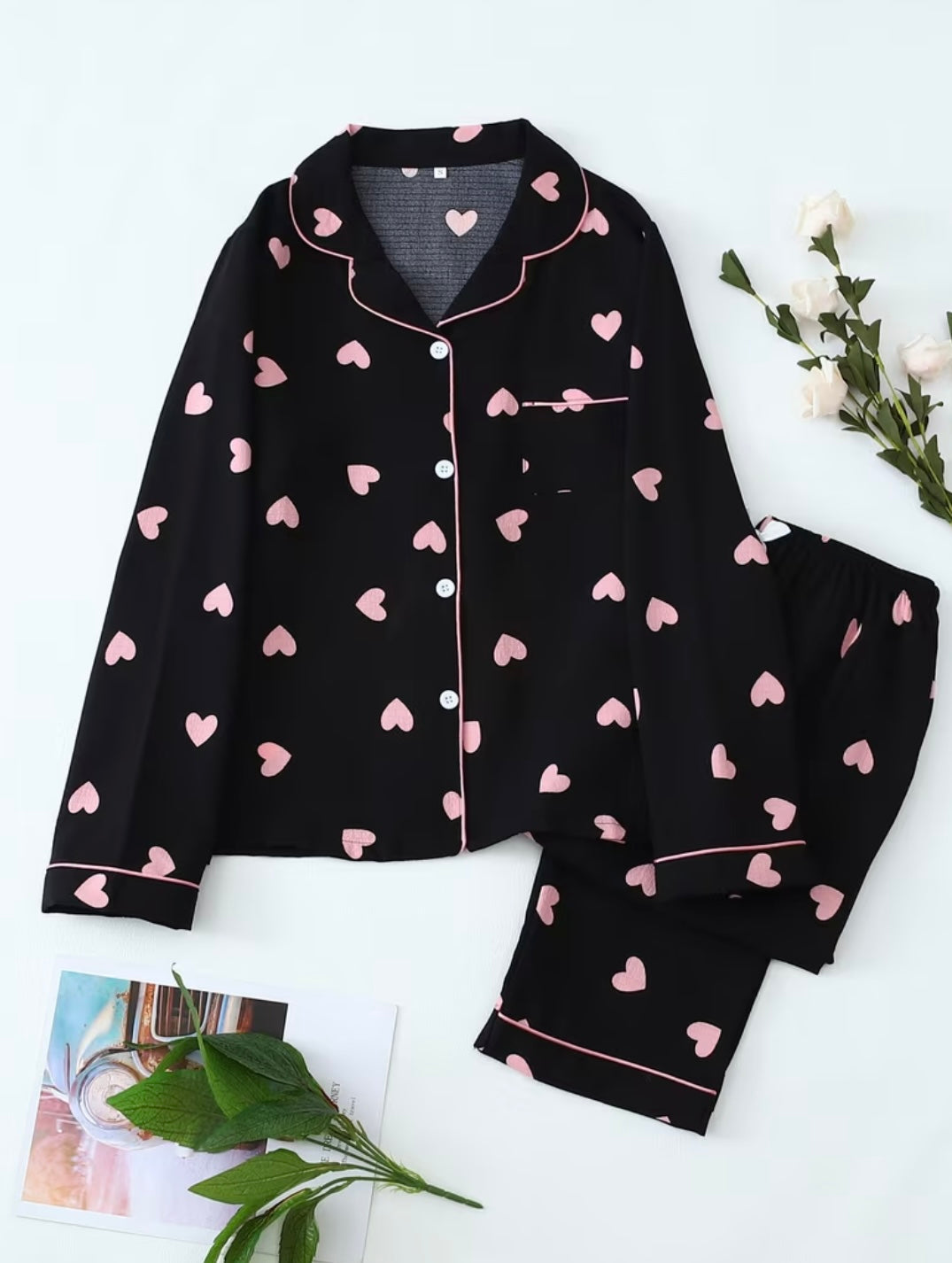 Black Mini Hearts PJ Set