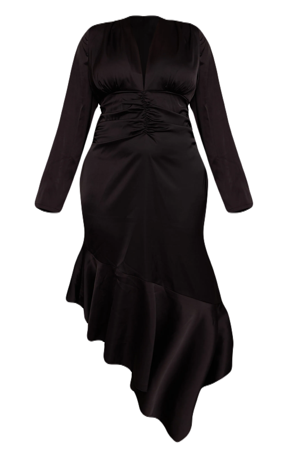 Black Satin Ruched Waist Maxi Dress