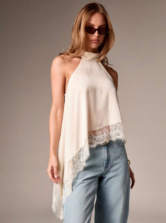 Asymmetric Lace Halter Top