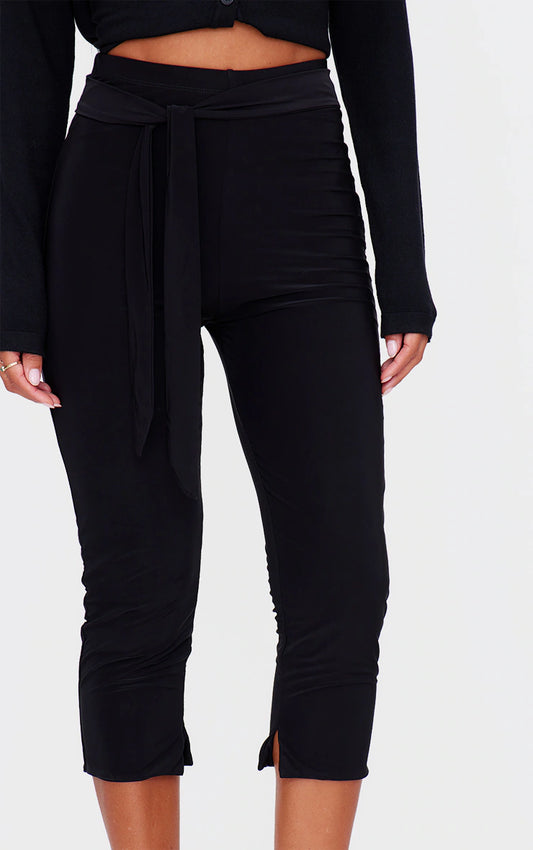 Black Double Layer Wrap Waist Capri