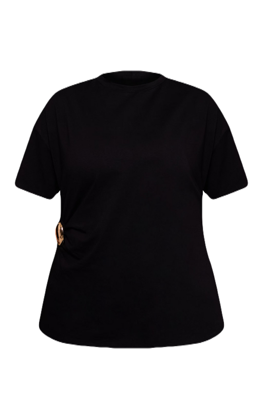 Black Gold Detail Asymmetric Tshirt