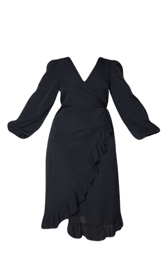 Black Ruffle Wrap Dress