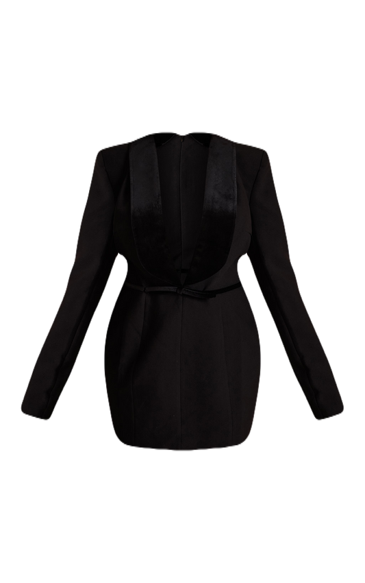 Black Velvet Detail Blazer Dress