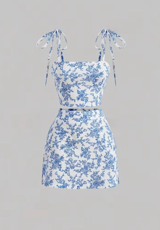Blue Floral Tie-Strap Co-Ord Set