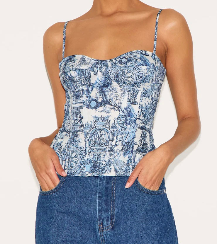 Blue Printed Corset Top