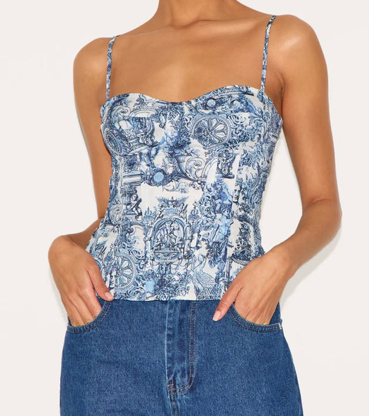Blue Printed Corset Top