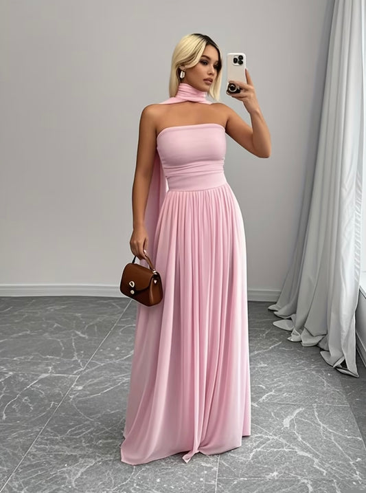 Blush Pink Scarf Neck maxi Dress