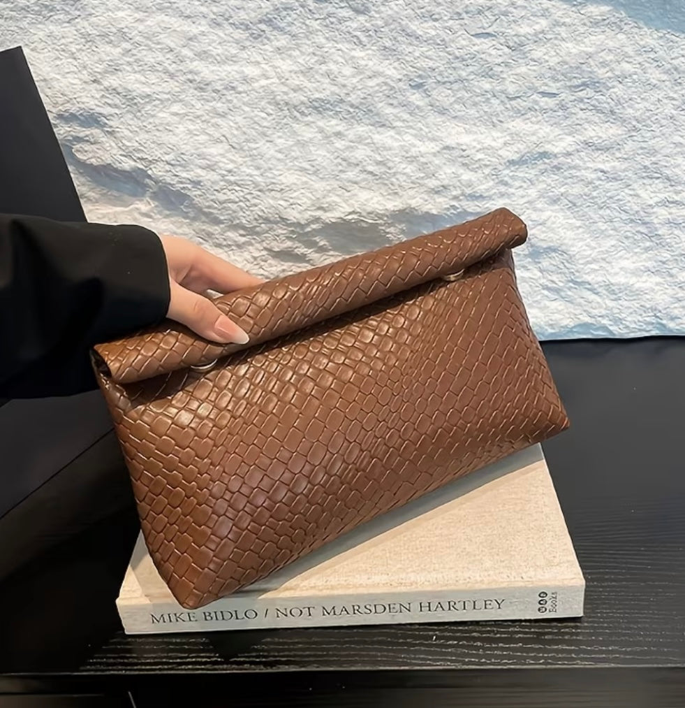 Brown Textured Clutch