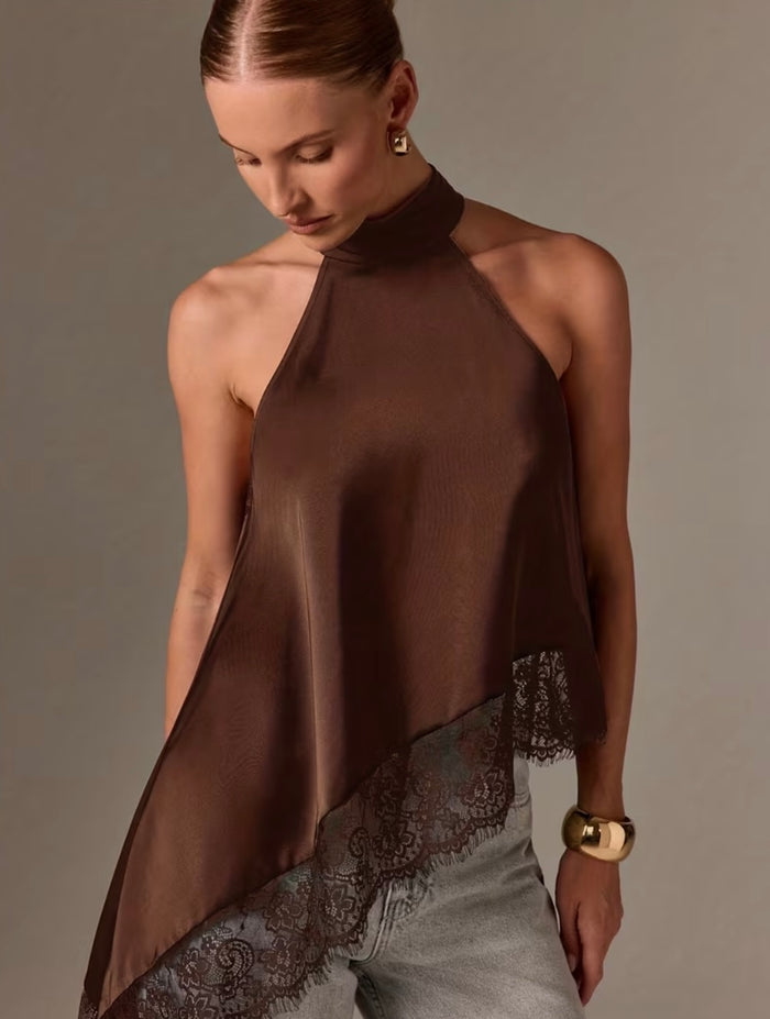 Asymmetric Lace Halter Top