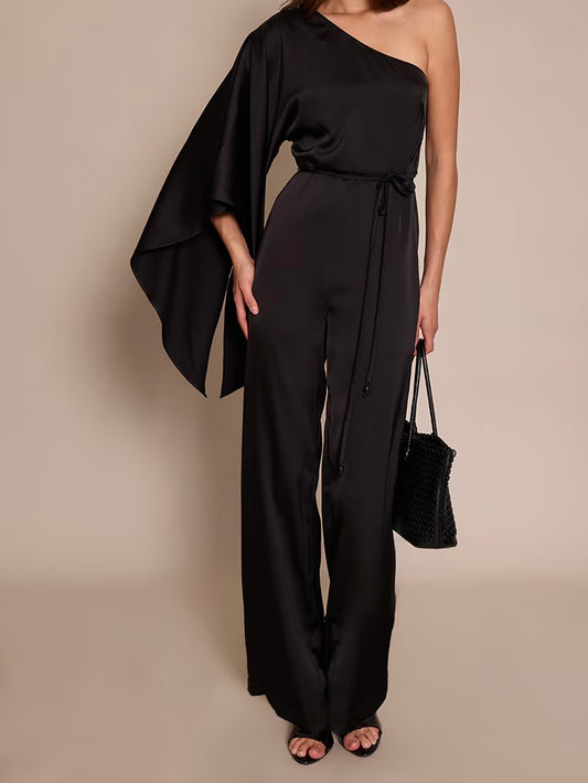 Cape Sleeve One-Shoulder Jumpsuit