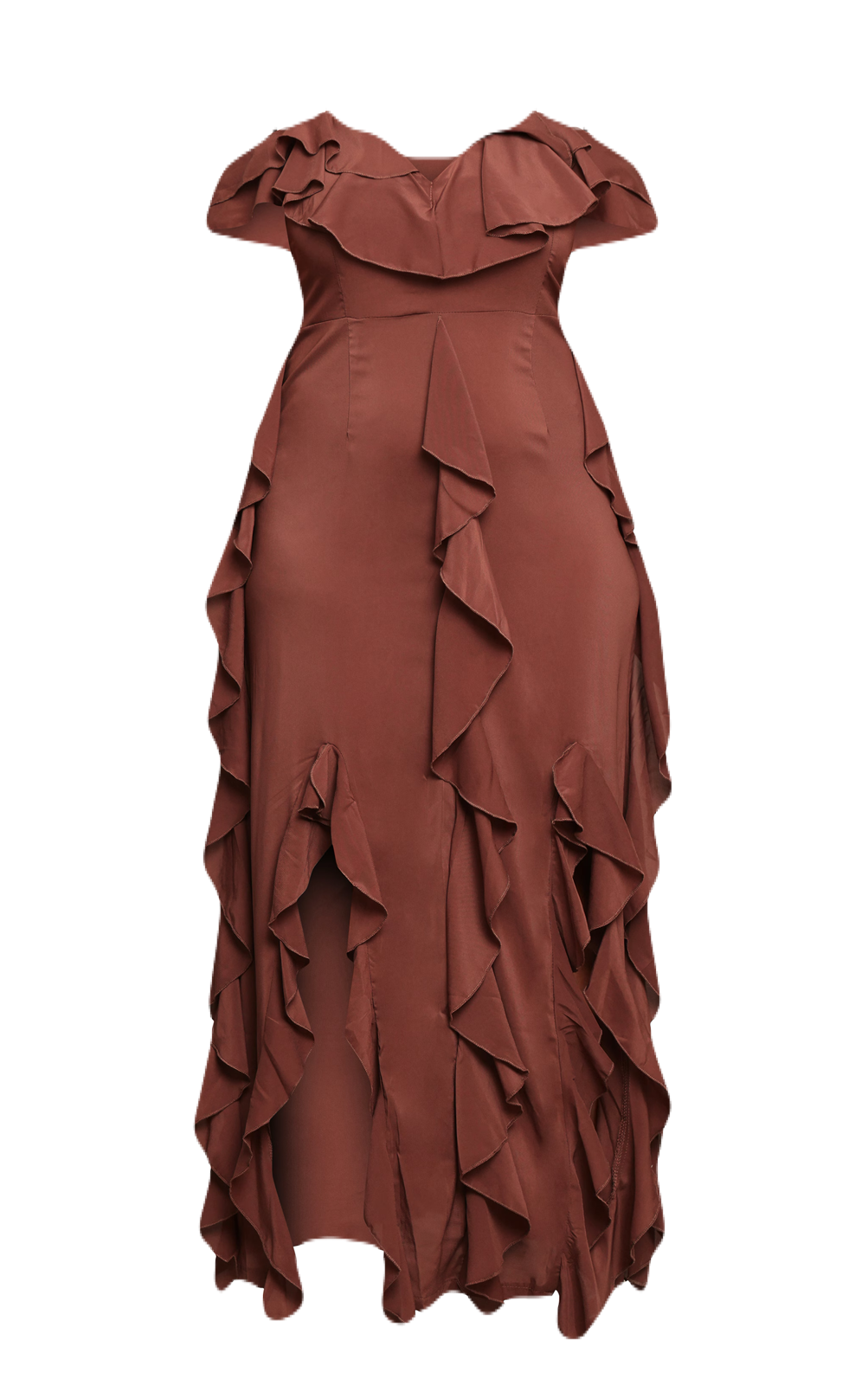 Chocolate Ruffle Detail Maxi Dress