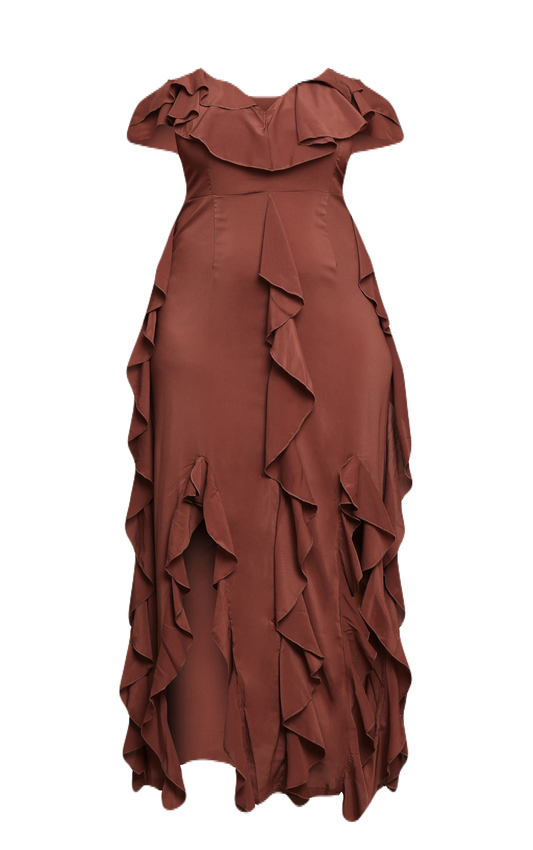 Chocolate Ruffle Detail Maxi Dress