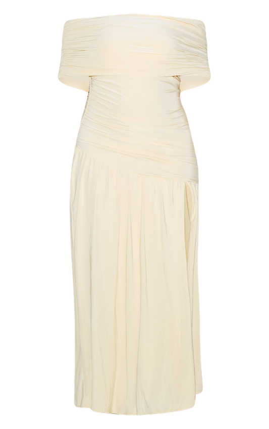 Cream Ruched Maxi Dress