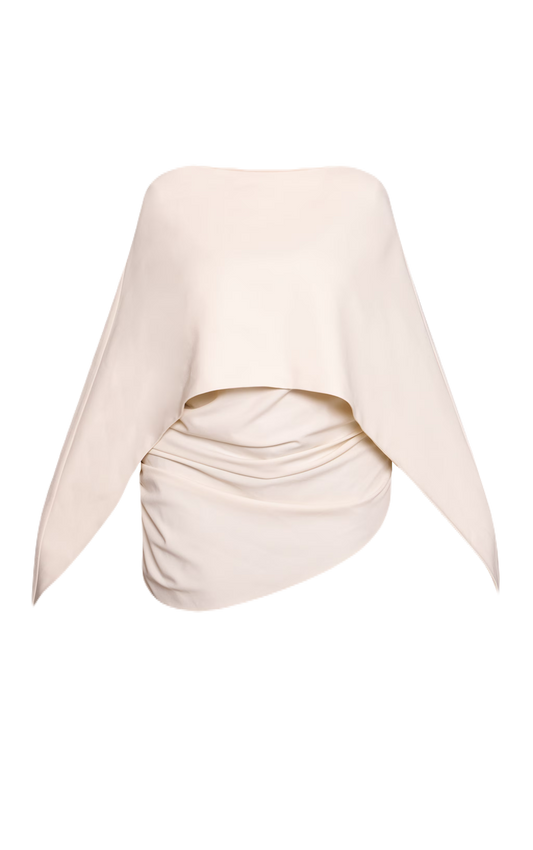 Ecru Cape Detail Ruched Top