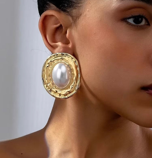 Gold Pearl Statement Earrings