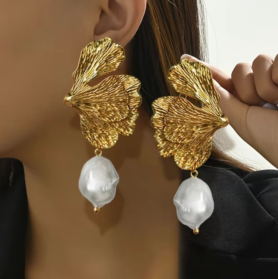 Golden Pearl Statement Earrings