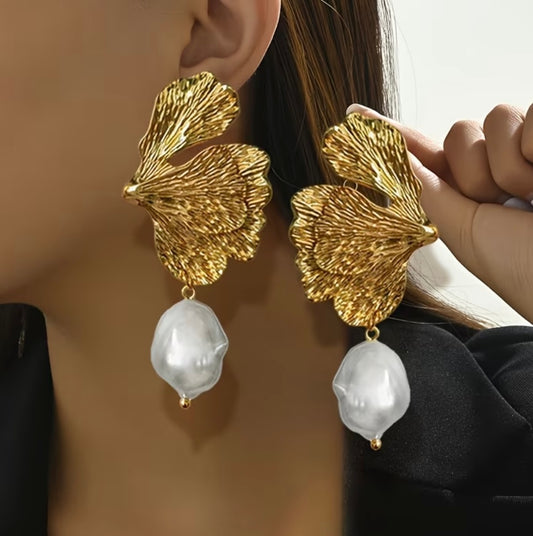 Golden Pearl Statement Earrings