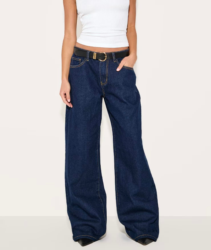 Indigo Low Rise Wide Jeans
