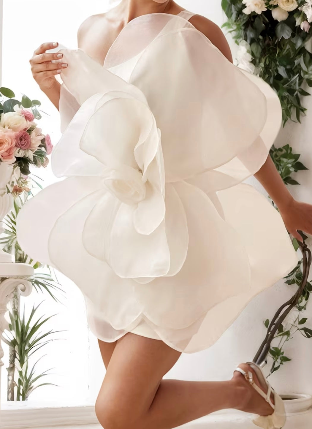 Ivory Organza Ruffle Dress