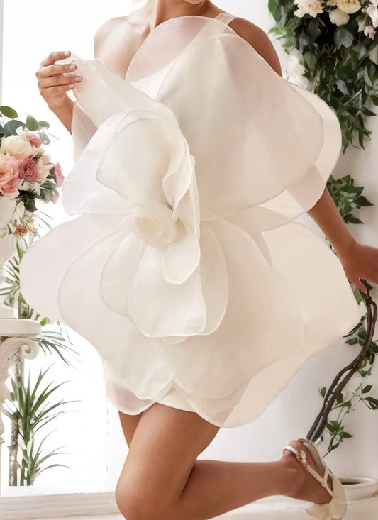 Ivory Organza Ruffle Dress