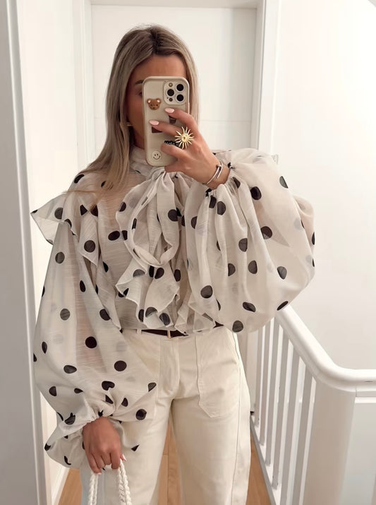 Ivory Polka Ruffle Shirt