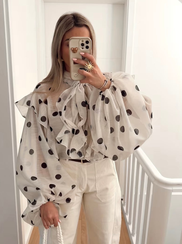 Ivory Polka Ruffle Shirt