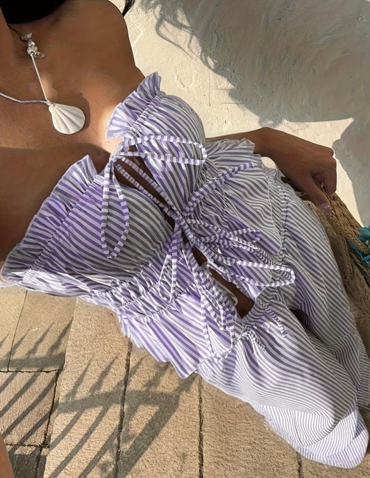 Lavender Striped Tie-Up Set