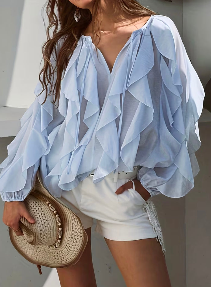 Light Blue Ruffle Chiffon Top