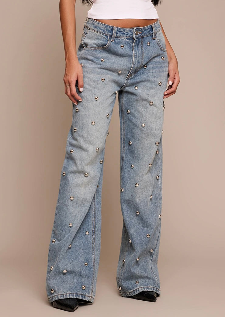 Mid Blue Dome Stud Denim