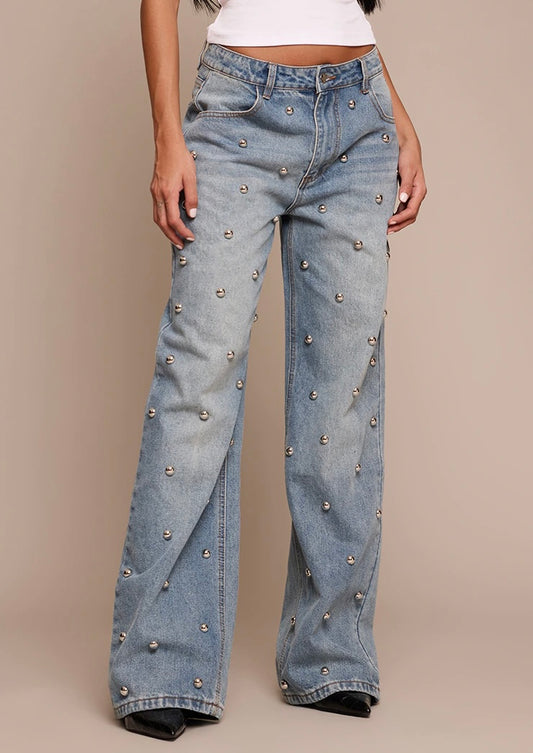 Mid Blue Dome Stud Denim