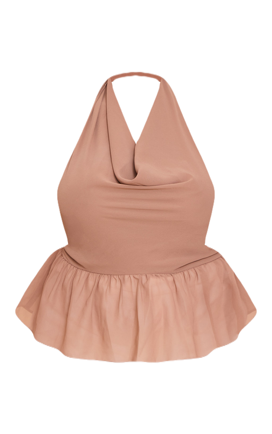 Mocha Chiffon Peplum Top