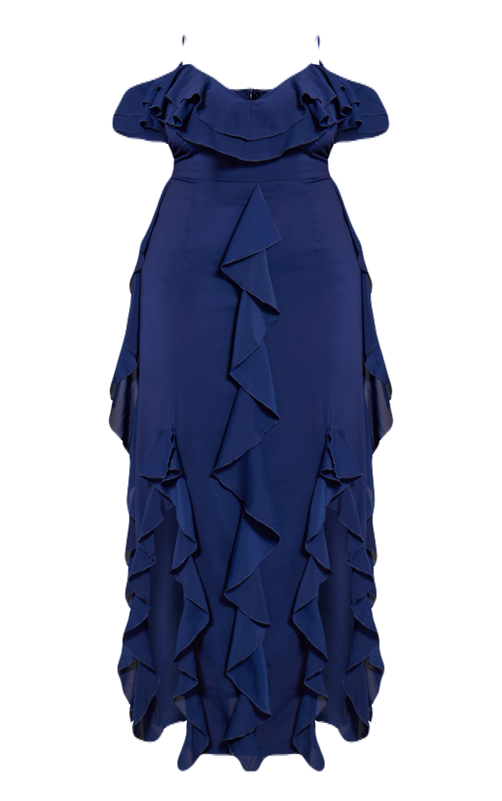 Navy Ruffle Detail Maxi Dress