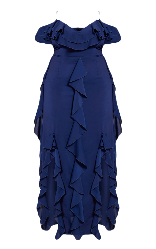 Navy Ruffle Detail Maxi Dress