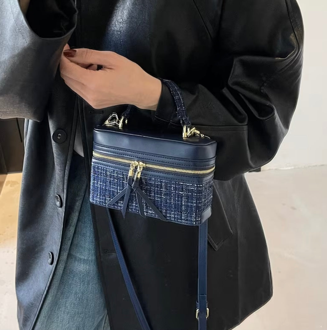 Navy Tweed Textured Bag
