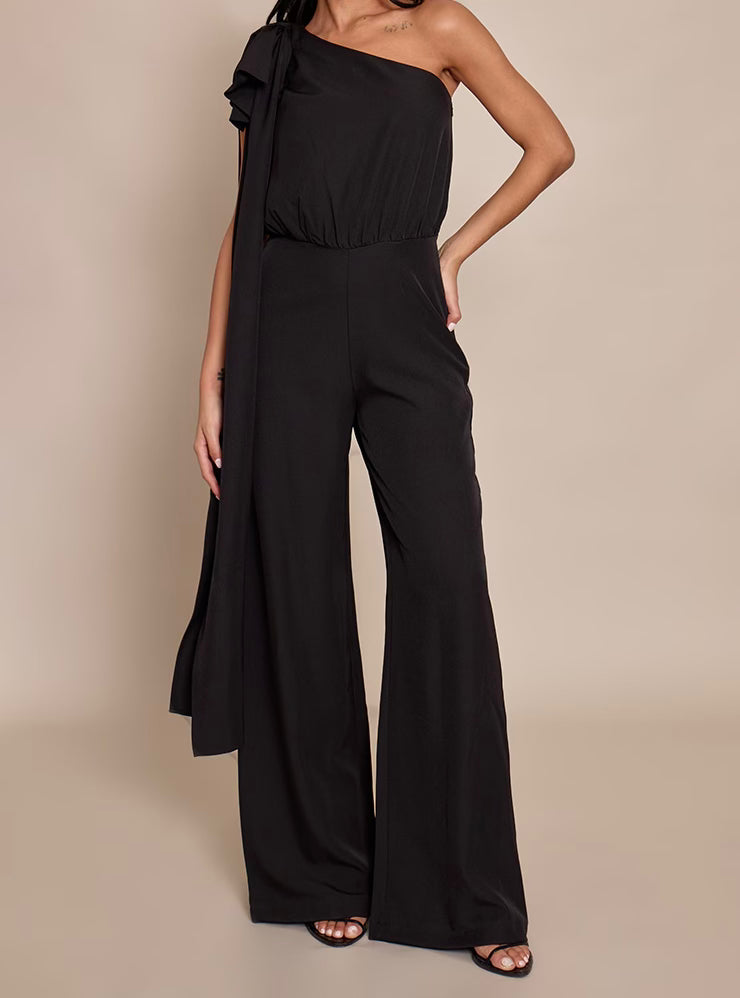 One-Shoulder Drape Detail Jumpsuit