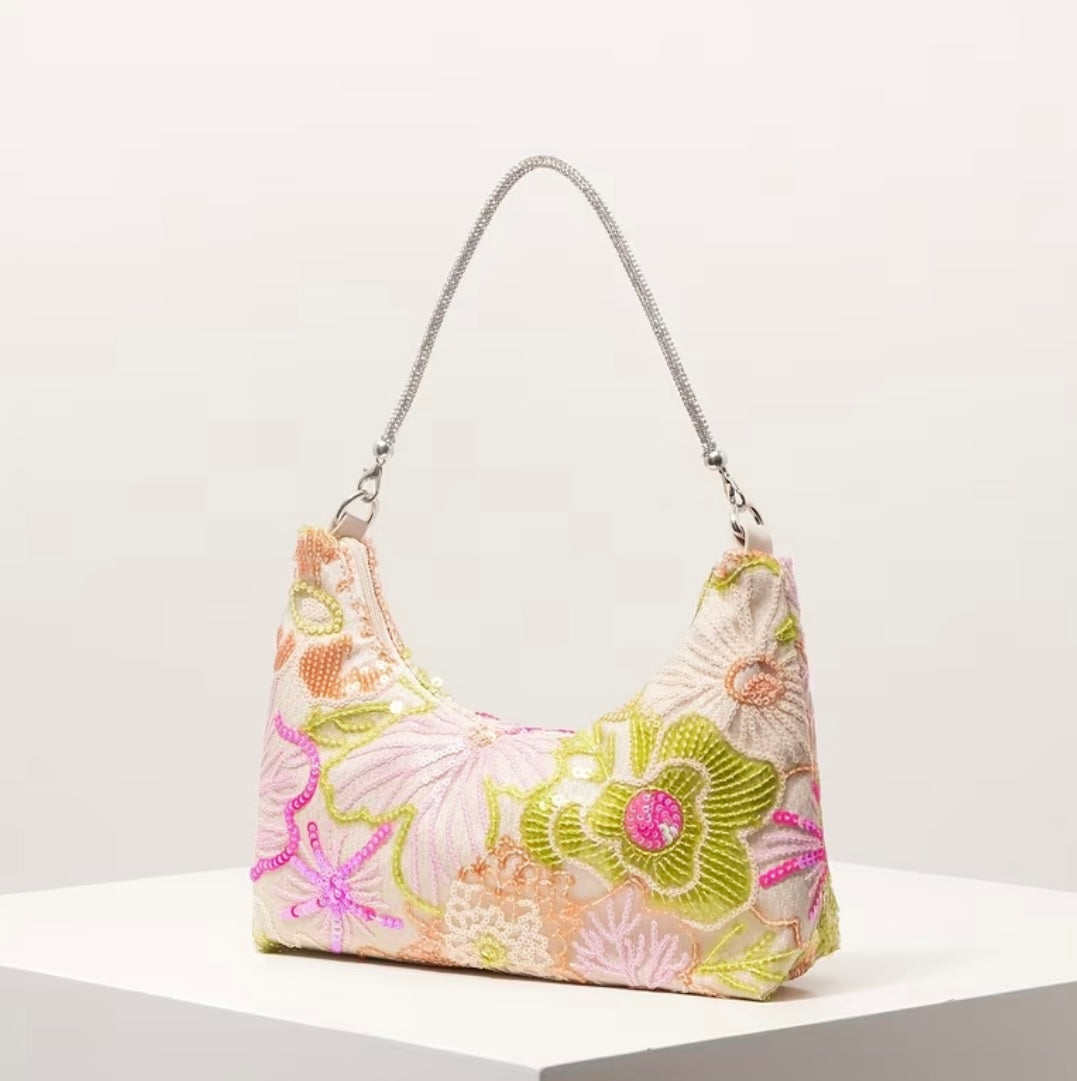 Pastel Floral Beaded Bag