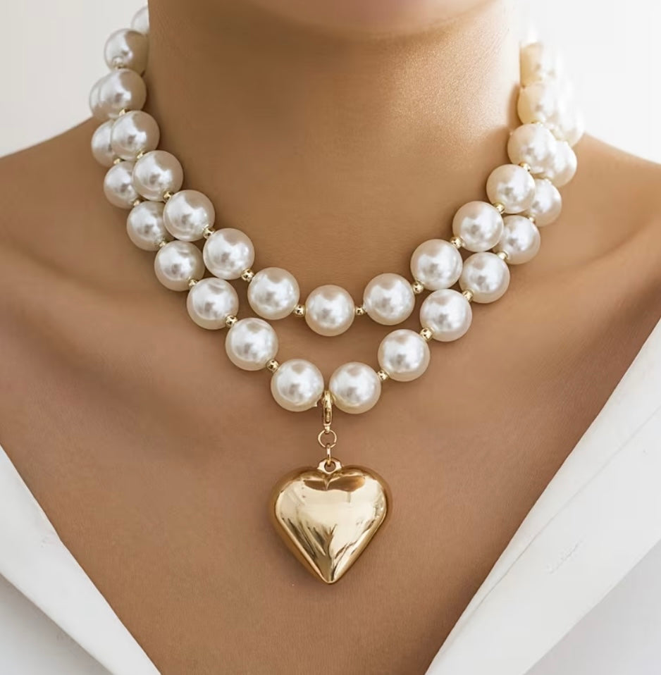 Pearl Heart Charm Necklace