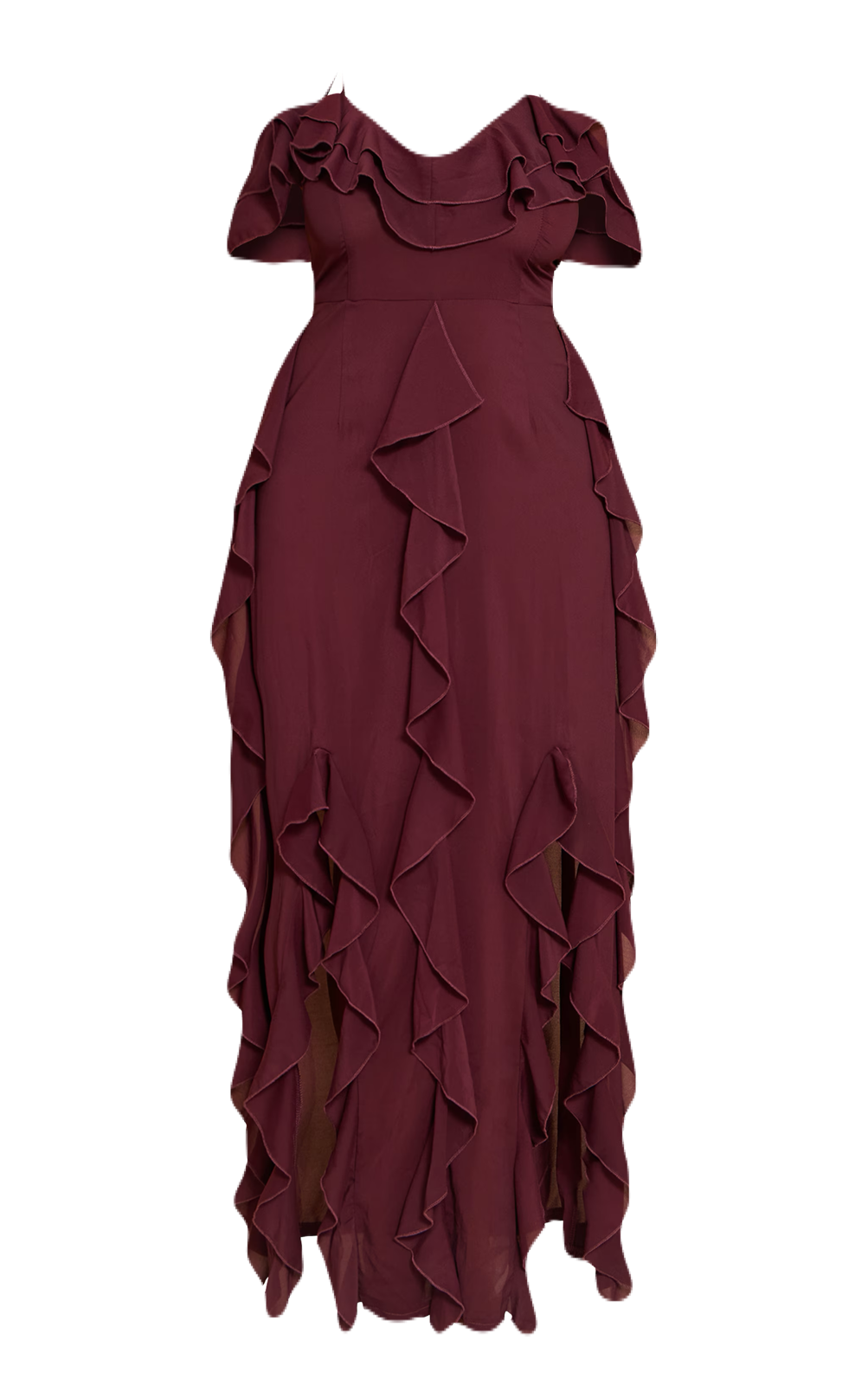 Plum Ruffle Detail Maxi Dress