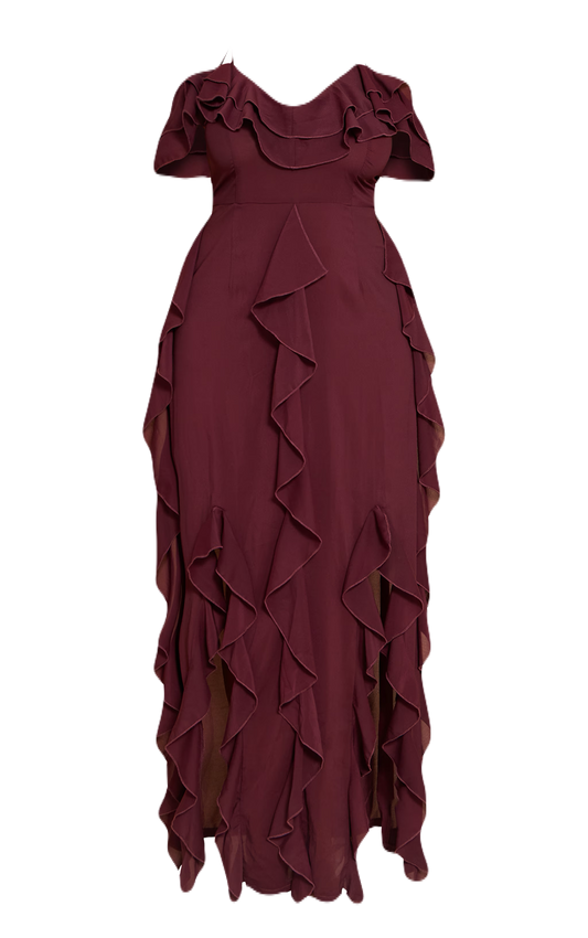 Plum Ruffle Detail Maxi Dress