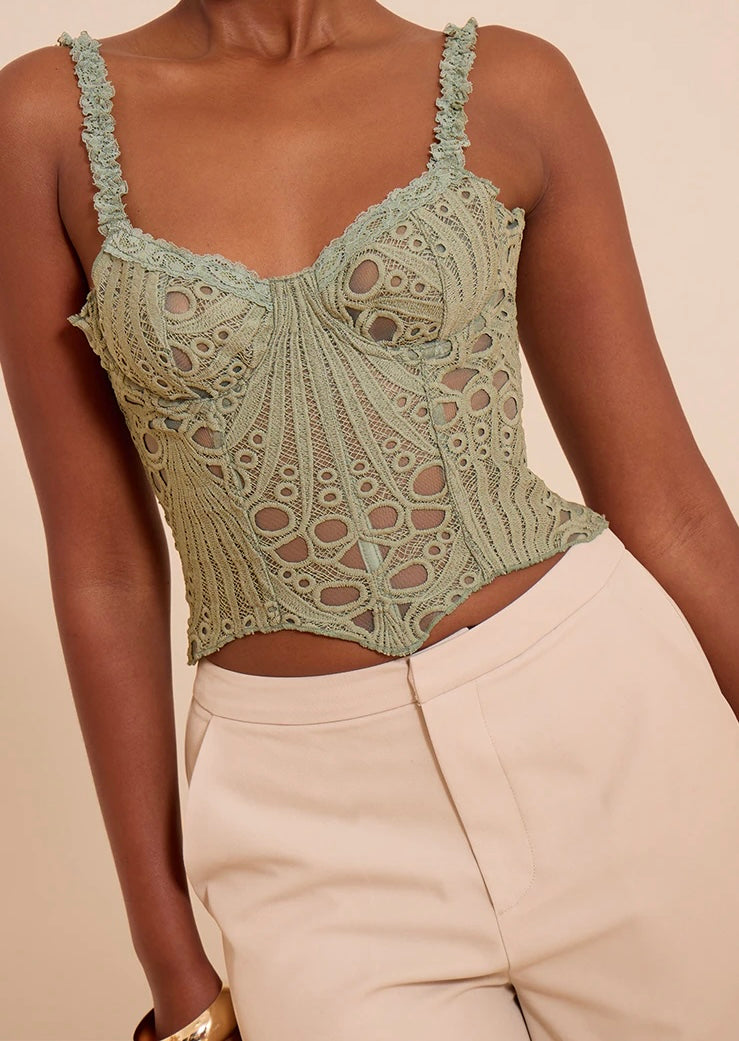 Sage Green Textured Sheer Corset