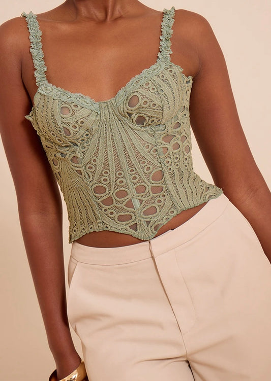 Sage Green Textured Sheer Corset