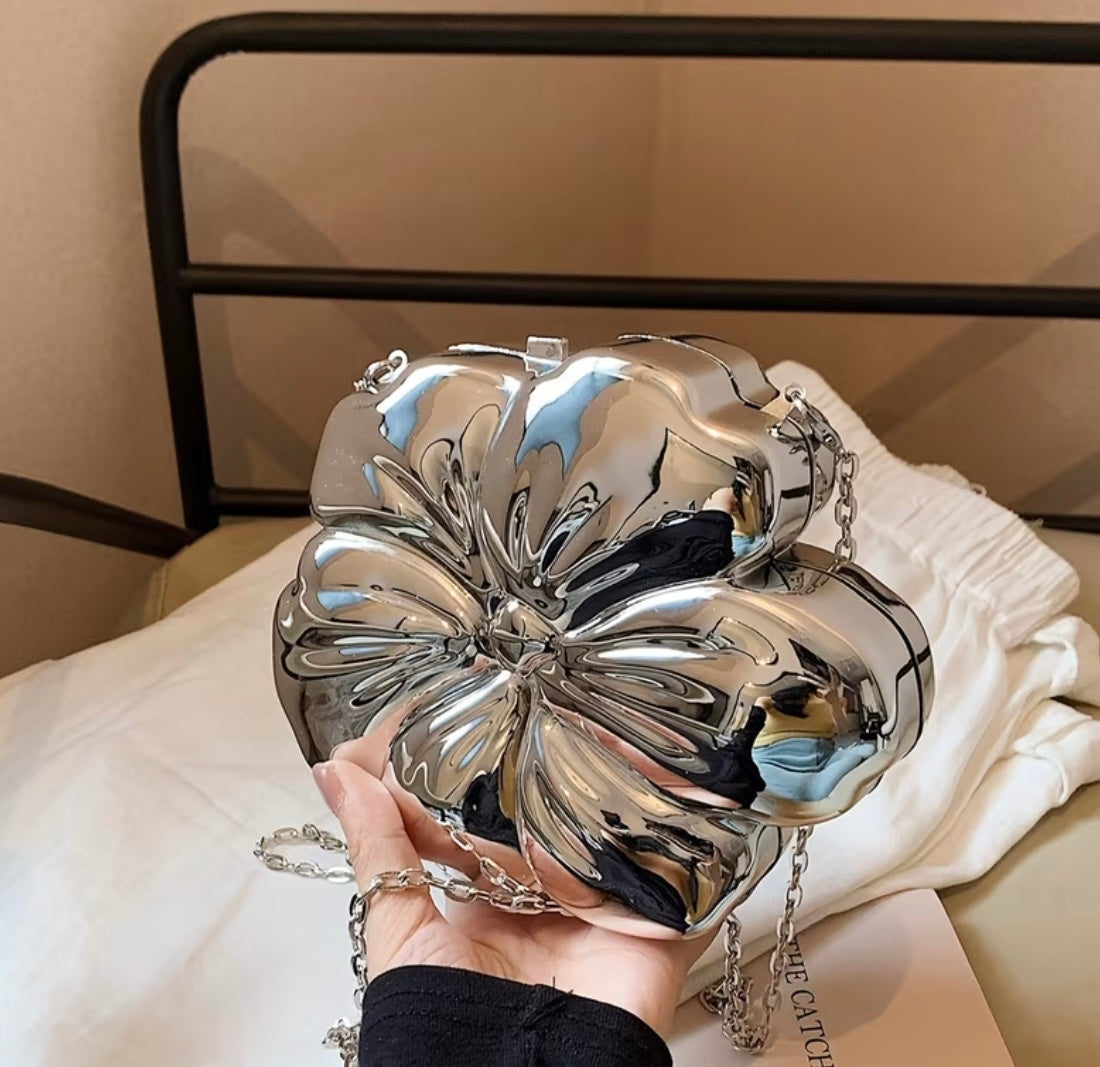 Silver Floral Statement Clutch