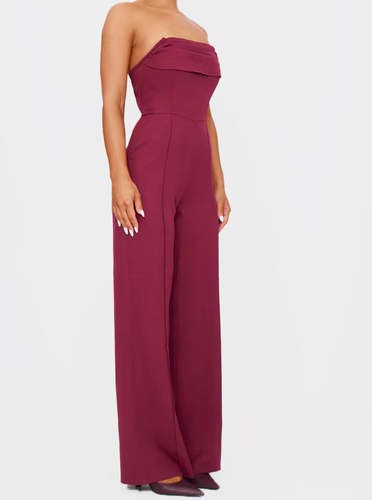 Strapless Pleat Detail Wide-Leg
