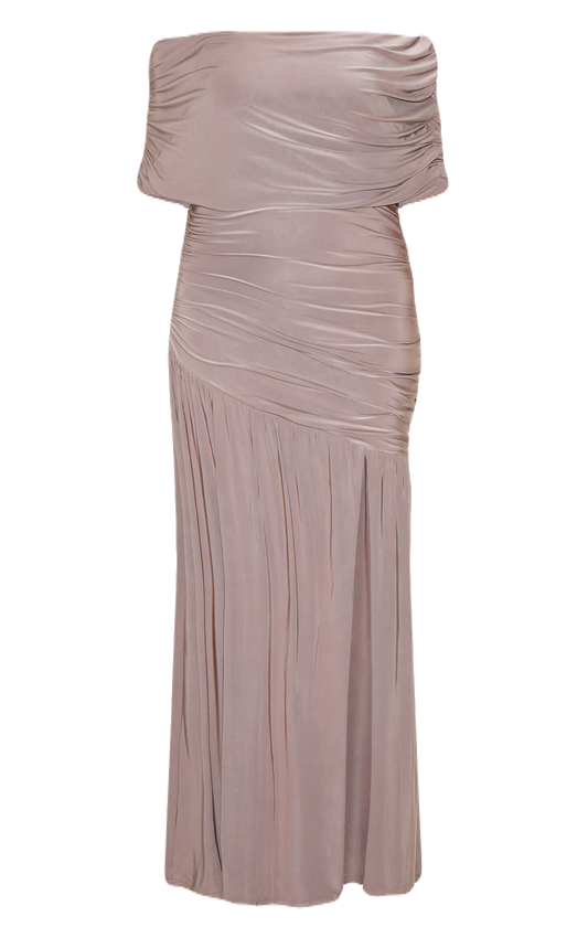 Taupe Ruched Maxi Dress