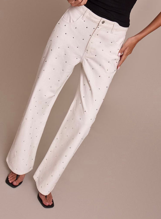 White High Waist Hotfix Jeans