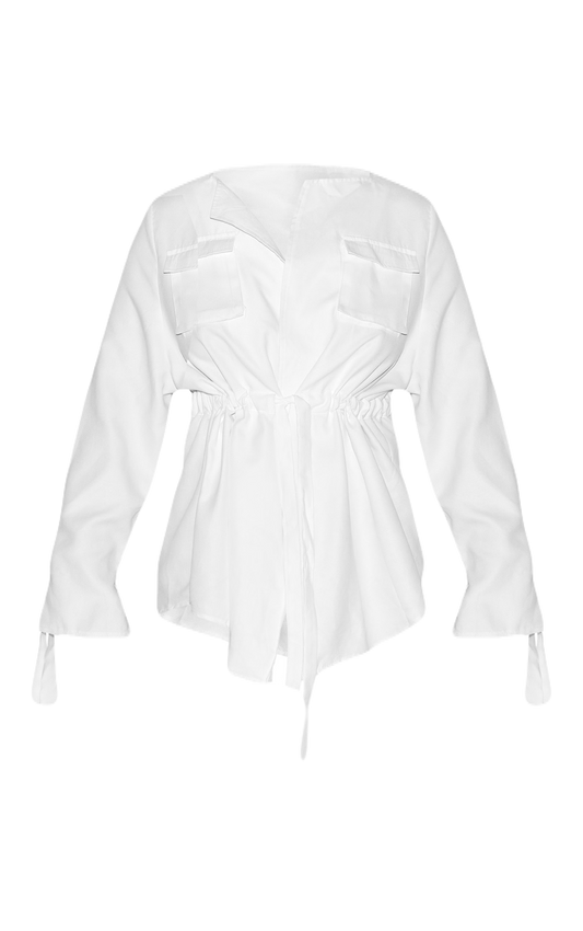 White Ruched Waist Shirt
