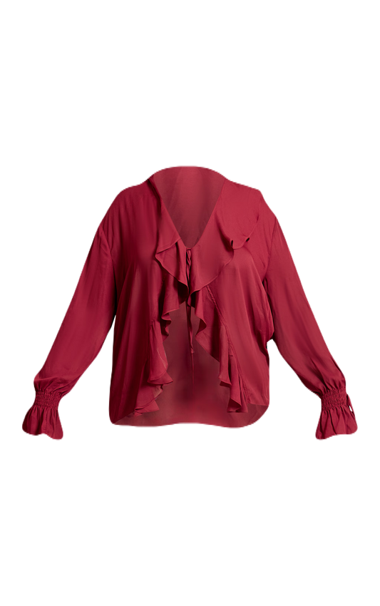 Wine Chiffon Ruffle Top